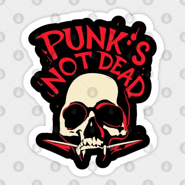 Punk's Not Dead - Punk Skull Sticker by PrintSoulDesigns